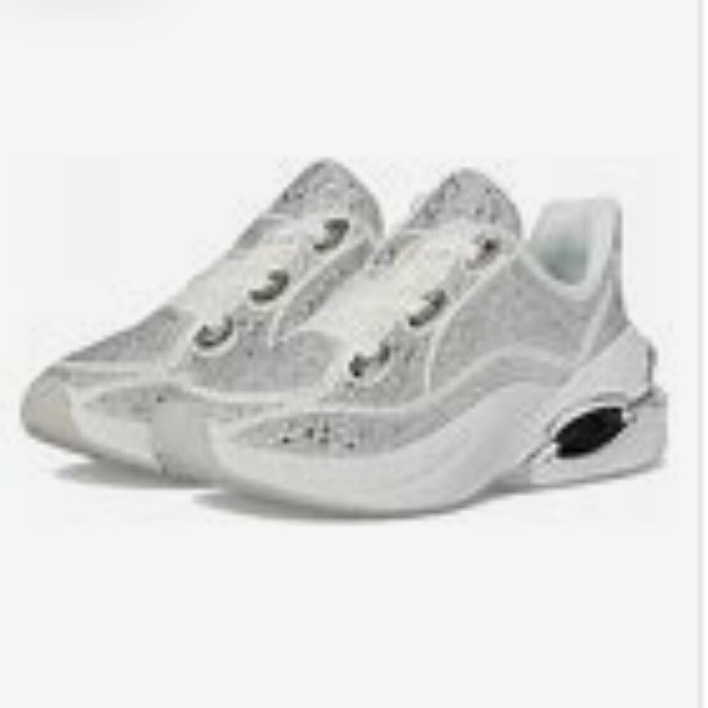 MICHAEL Michael Kors Toni Embellished Linen Blend Trainer -Optical White -Size 7 - Picture 9 of 9
